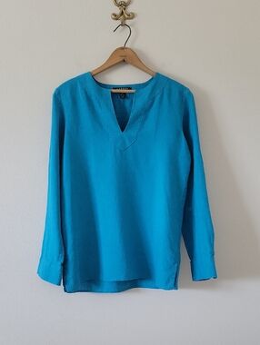 Lauren Ralph Lauren LRL‎ Aqua Blue Linen Tunic Size Small